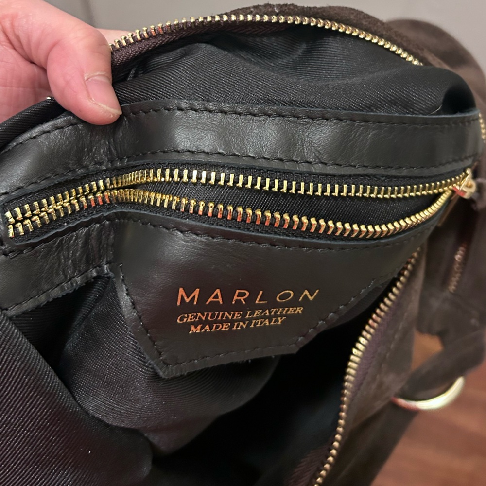 Marlon Made In Italy Dark Brown Suede Hobo Bag- Genuine Leather - Picture 13 of 16